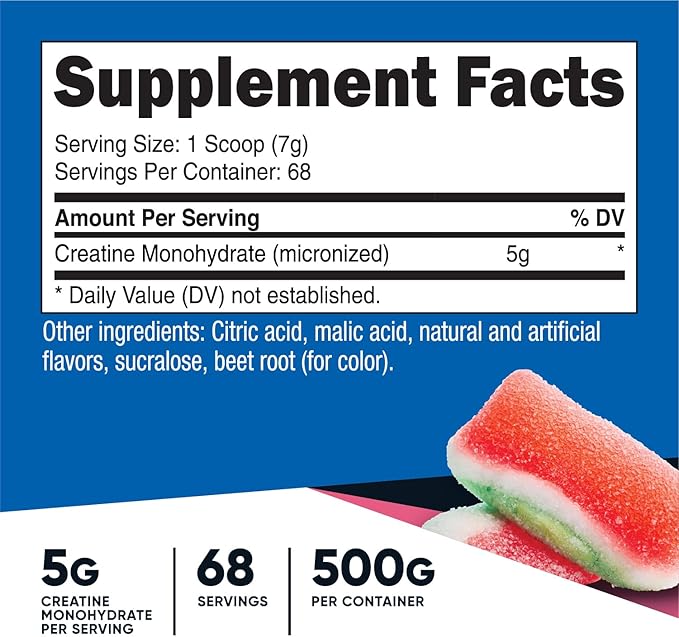 Nutricost Creatine Monohydrate Powder (Sour Watermelon 500 Gram) - Micronized Creatine Supplement Vegan GMO-Free Gluten-Free 68 Servings