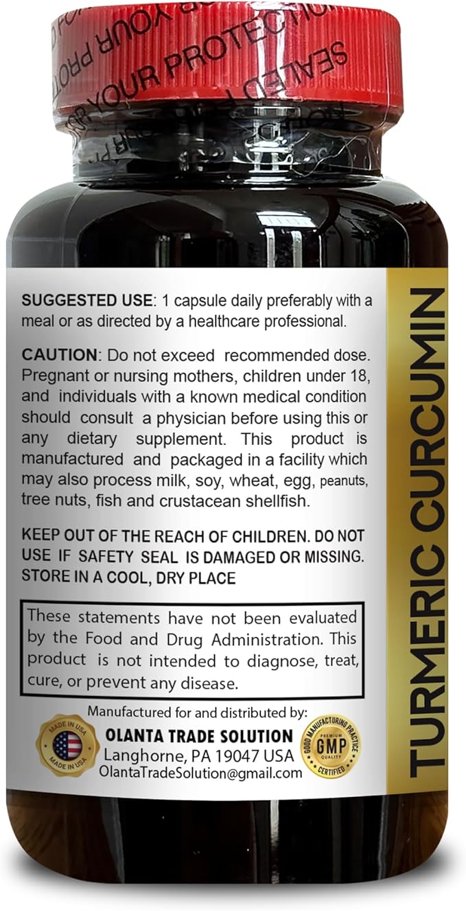 Turmeric Curcumin Capsules – Pure Extract for Antioxidant Support &amp Wellness – Professional Quality Standards - 2 Bottles 120 Capsules – GMP-Certified Manufacturing