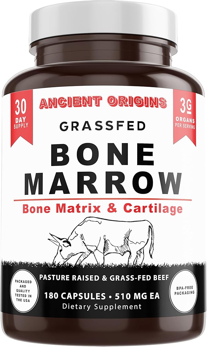 Grass Fed Bone Marrow Supplement 3060mg Skin Oral Health and Joint Support Supplement Promotes Whole-Body Wellness Non GMO Whole Bone Extract 180 Capsules