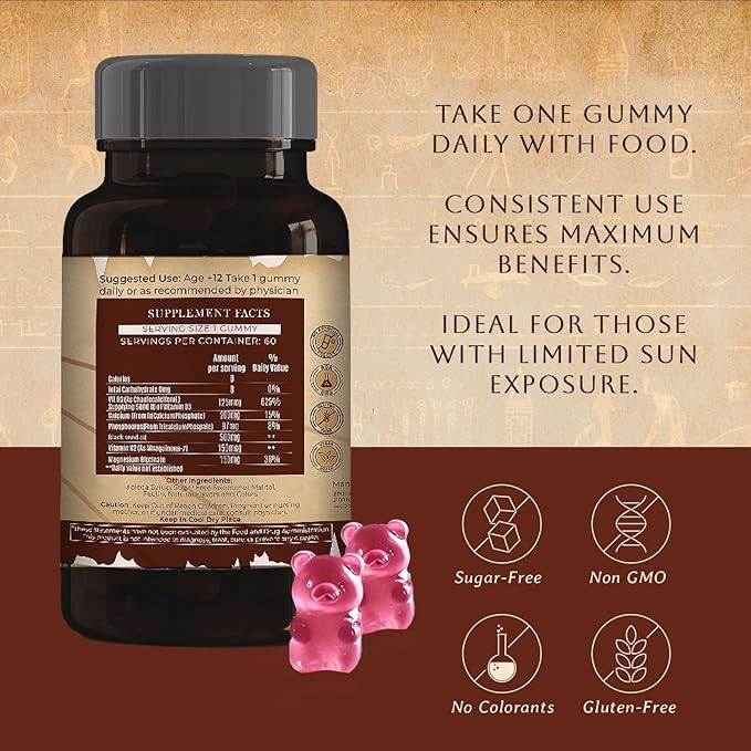 Vitamin D3 5000 IU Sugar Free Gummies with Black Seed Oil - Supports Bone Muscle Cardiovascular &amp Immune Health - Chewable Vitamin D - USA Made