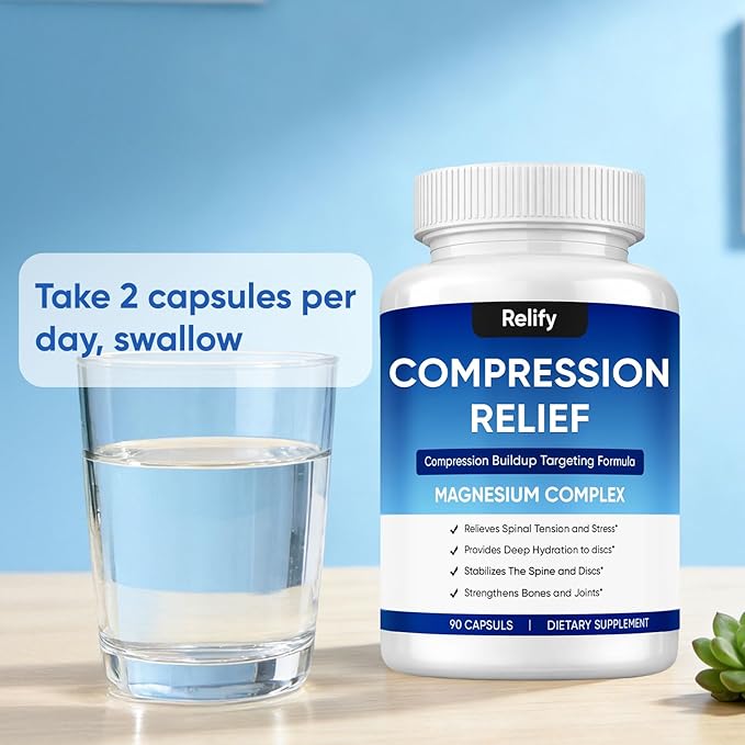 Relify Compression Relief Capsules 1000mg Magnesium Complex Supplement Support Back Spine &amp Discs Reduces Pressure Deeply Hydrating Non-GMO 90 Capsules (1)