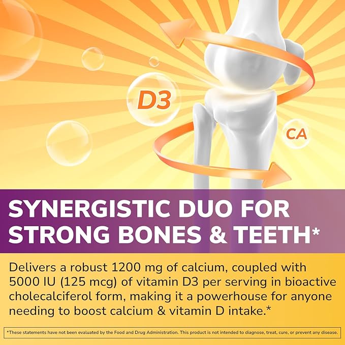 Calcium 1200mg Vitamin D3 5000IU 120 Tablets and Maca Root Capsules 1500mg 120 Capsules Bundle Non-GMO