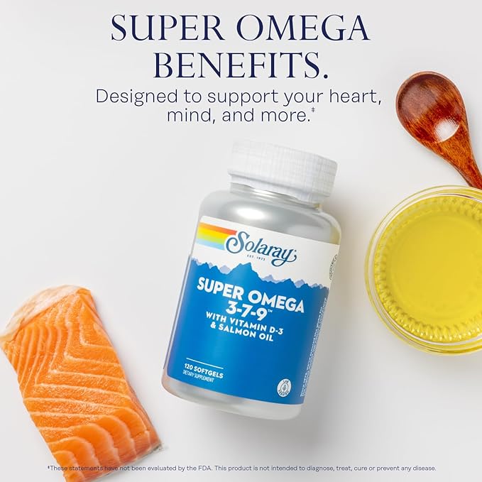 SOLARAY Super Omega 3 7 9 and Magnesium Glycinate Bundle - Essential Fatty Acids and Chelated Magnesium Gisglycinate for Healthy Heart Bones and Relaxation Support - 120 Softgels 275 VegCaps
