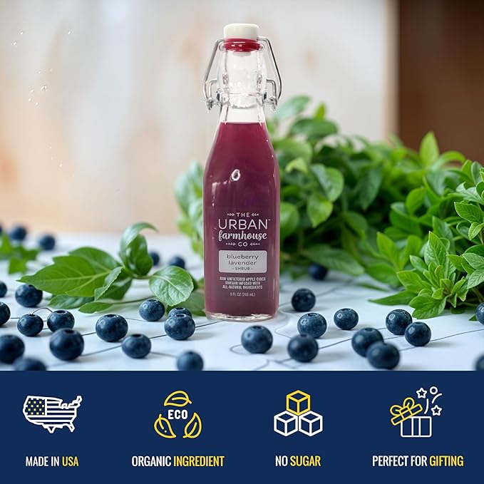 The Urban Farmhouse Co. Organic Vinegar Shrub – Blueberry 9 oz Bottle – Small Batch Drinking Vinegar with Apple Cider Vinegar &amp Whole Berries – Cocktail Mixer Gut Health Tonic No Sugar Added