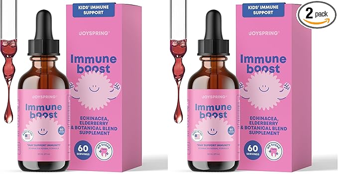 JoySpring Immune Drops – Kids Immune Support Supplement with Elderberry Extract Echinacea Oregon Grape Root &amp Orange Peel Liquid for Ages 3–16+ Years &amp Adults | 2 fl oz (60 Servings) (Pack o