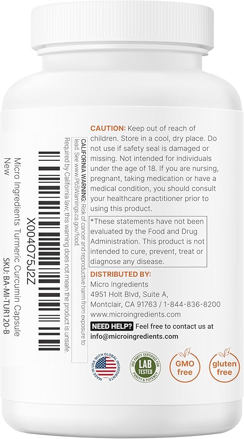 Micro Ingredients Pure Turmeric Curcumin Supplement 1000mg – 95% Curcuminoids with Black Pepper &amp Ginger – High Absorption for Joint &amp Antioxidant Support* – Filler Free 240 Veggie Capsules
