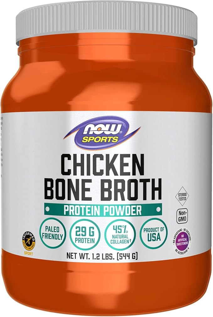 NOW Foods Sports Nutrition Chicken Bone Broth Powder made with Premium-Quality Chicken Bone Extract 1.2-Pound