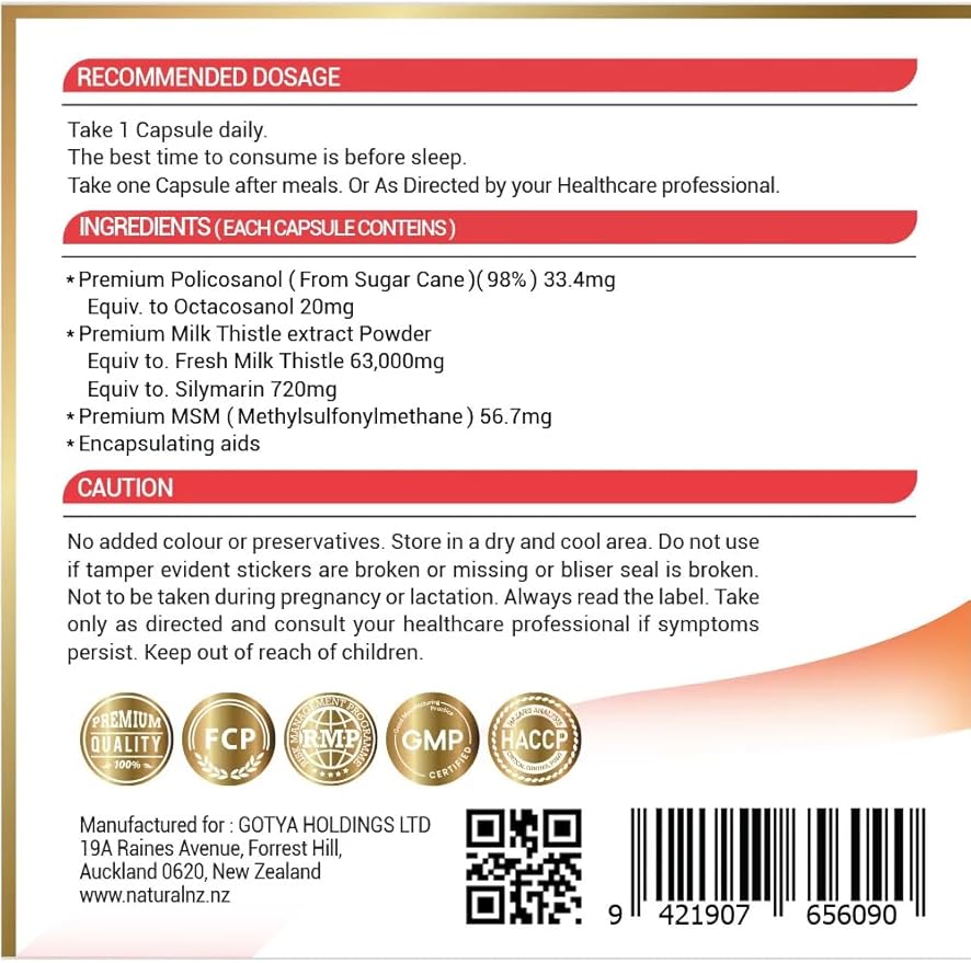 Polithisfur (Policosanol + Milk Thistle + MSM) 90 Vege Capsules (1)