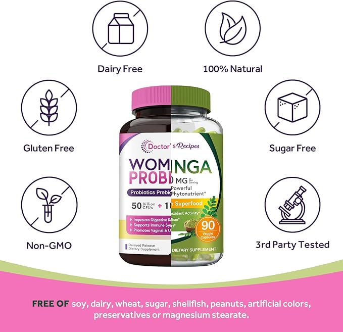 Doctor's Recipes Moringa 11000 mg Strength 90 Caps and Women’s Probiotic Bundle 120 Caps