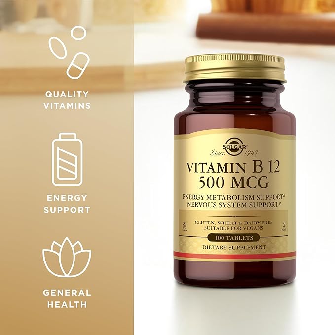 Solgar Vitamin B12 500 mcg - 100 Tablets - Vegan Gluten Free Dairy Free Kosher - 100 Servings (Pack of 2)