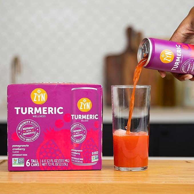 ZYN Turmeric Wellness Drink (6 Pack) Pomegranate Cranberry Flavored Turmeric Curcumin with Black Pepper No Added Sugar Low Carb &amp Low Calorie Clean Alternative