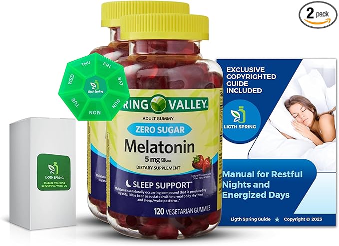 Melatonin 5 Mg Zero Sugar 120 Gummies (2 Pack) with Exclusive Better Ligth&ampSpring Guide