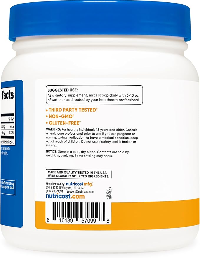 Nutricost Calcium Magnesium Powder (Peach Mango 60 Servings) - Bone Support Non-GMO Gluten Free (from Calcium Citrate and Magnesium Citrate)