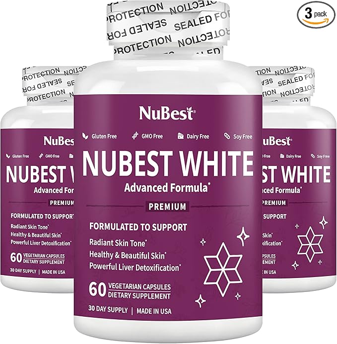NuBest White - Supports Beautiful and Radiant Skin with Glutathione Milk Thistle Extract L-Cysteine Precious Herbs and Vitamins (3 Pack)