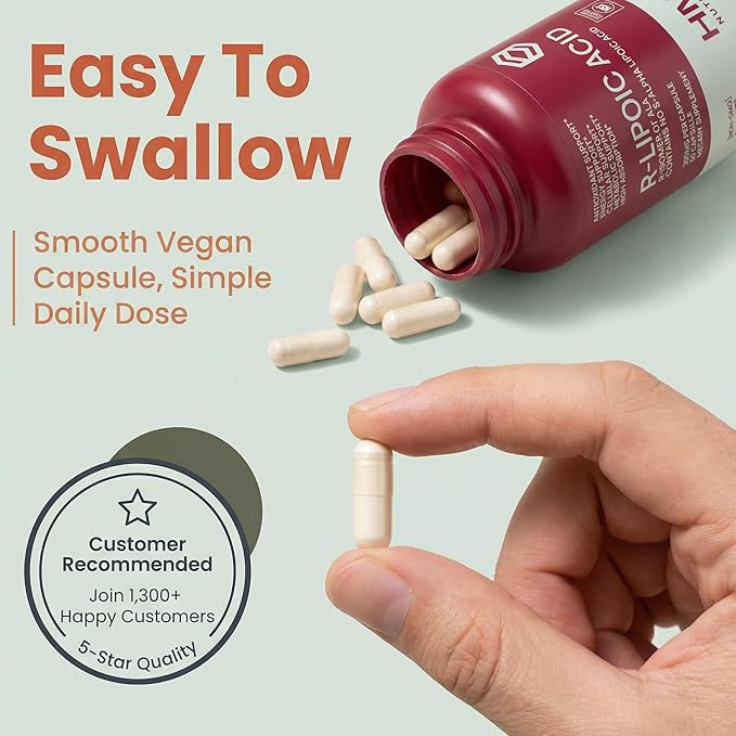 Stabilized R-Lipoic Acid 300 mg per Serving — Pure R Alpha Lipoic Acid (R-ALA) High Potency Active R Isomer Antioxidant Nerve &amp Metabolism Support — NSF Certified Non-GMO Vegan 60Capsule