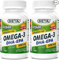 DEVA Vegan Omega-3 DHA-EPA 500MG 2-Pack – No Carrageenan Non-Fish Oil Derived from Algae Non-GMO 60 Gelatin-Free Softgels Ea