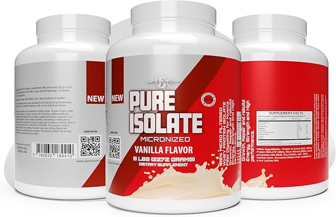 Unitech USK Pure Isolate Protein Powder | Supports Muscle Recovery &amp Growth | Low Carb &amp Fat | Rich in Essential Amino Acids | Easy to Mix | Vanilla Flavor 80oz