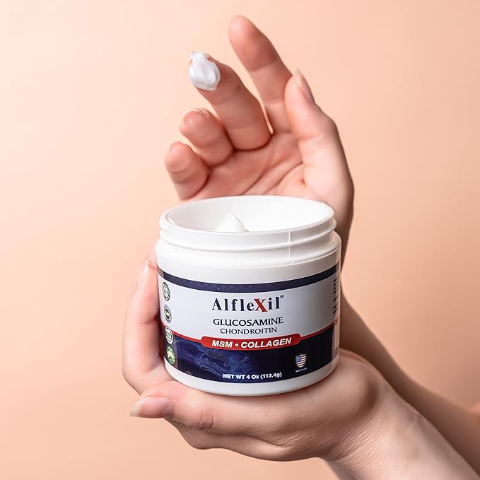 ALFLEXIL Glucosamine Plus Chondroitin Cream with MSM &amp Collagen Supports Healthy Joints Joint &amp Muscle Pain Relief Improves Mobility Fast Absorption and Moisturizes Skin 4 Oz. - 2 pack