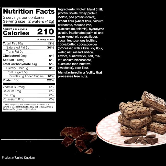 ProtiWise High Protein Wafers | Chocolate | 15g Protein Per Serving Low Carb Low Sugar High Fiber Snack | Gluten-Free Keto-Friendly Diet for Hunger Control &amp Weight Loss | Pack of 2 (5/Box)