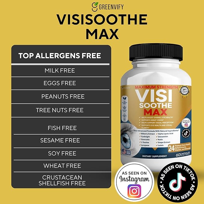Vision Soothe Max Eye Health Supplement 60 Capsules 24 Herbal Extracts with Vitamins and Minerals Maximum Strength (3)