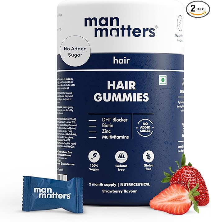 Man Matters Biotin Hair Gummy for Healthy Hair | No Sugar Added | Biotin Gummies with Hair Vitamins | Vitamin A Vitamin C Vitamin E &amp Zinc | 60 Gummies