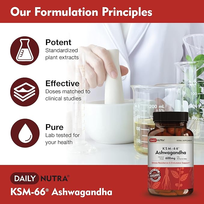 DailyNutra KSM-66 Ashwagandha 600mg Organic Root Extract - High Potency Supplement with 5% Withanolides | Supports Relaxation Focus &amp Energy (270 Capsules)