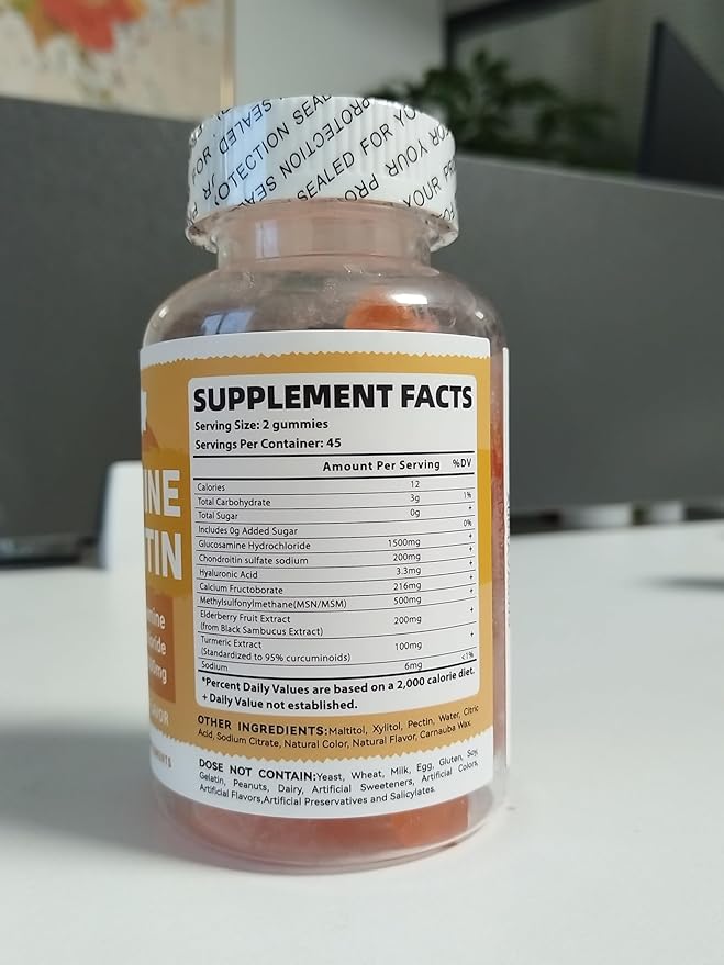 Glucosamine Chondroitin Gummies - Extra Strength Joint Support Supplement with MSM &amp Elderberry for Natural Joint Antioxidant Immune Support for Adults Men &amp Women 90 Orange Gummies