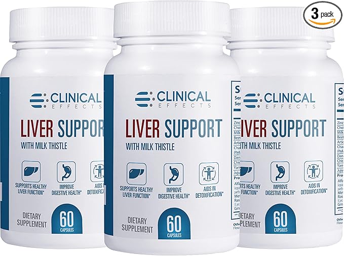 Clinical Effects: Liver Support - Natural Milk Thistle and Zinc Supplement - 3 Pack - Helps Detox and Cleanse The Liver - Supports Liver Function and Digestive Health - Made in The USA