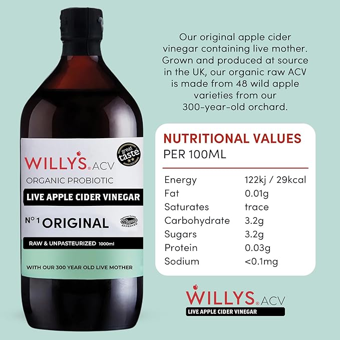 Willys Apple Cider Vinegar With The Mother Glass Bottle 1 Litre