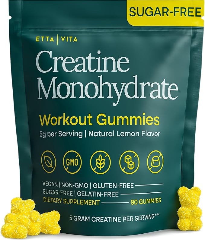 Sugar-Free Creatine Monohydrate Gummies 5gram per Serving Potent Creatine Gummies for Women &amp Men Supplement for Muscle Support Cellular Energy &amp Cognitive Function [Lemon Drops Candy Flavo