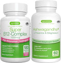 Super B12-Complex 1000mcg + Advanced Ashwagandha KSM-66 L-Theanine &amp Magnesium Bundle High Absorption Sublingual Vitamin B12 + Multi Action Adaptogen Complex by Igennus