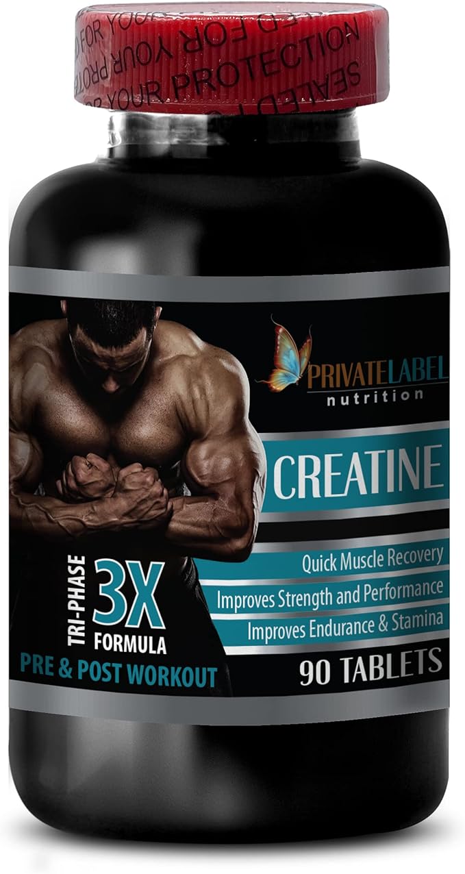 PRIVATE LABEL Muscle Alive - CREATINE TRI-Phase - 3X Formula - PRE &amp Post Workout - creatine in Powder - 2 Bottles (180 Tablets)