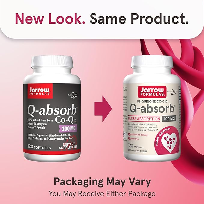 Jarrow Formulas Q-absorb Ubiquinone Co-Q10 100 mg Dietary Supplement Antioxidant Support for Mitochondrial Health Cellular Energy Production and Cardiovascular Health 120 Softgels 120 Day Supply