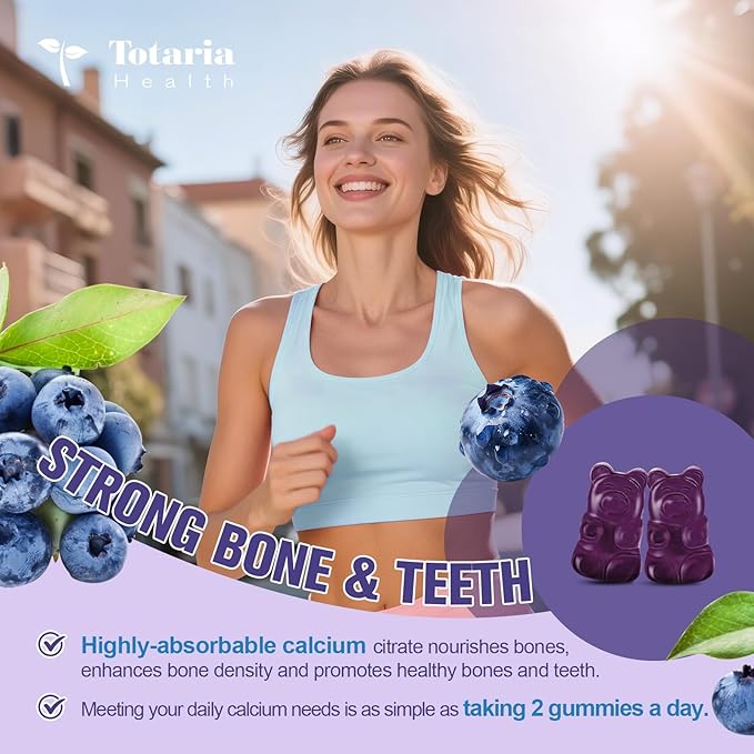 2 Pack Calcium Citrate Gummies 1200 mg - Calcium Supplements for Women with Vitamin D3 &amp K2MagnesiumZinc - Sugar Free Calcium Gummies for Bone &amp Teeth &amp Immune Support- Blueberry Flavor