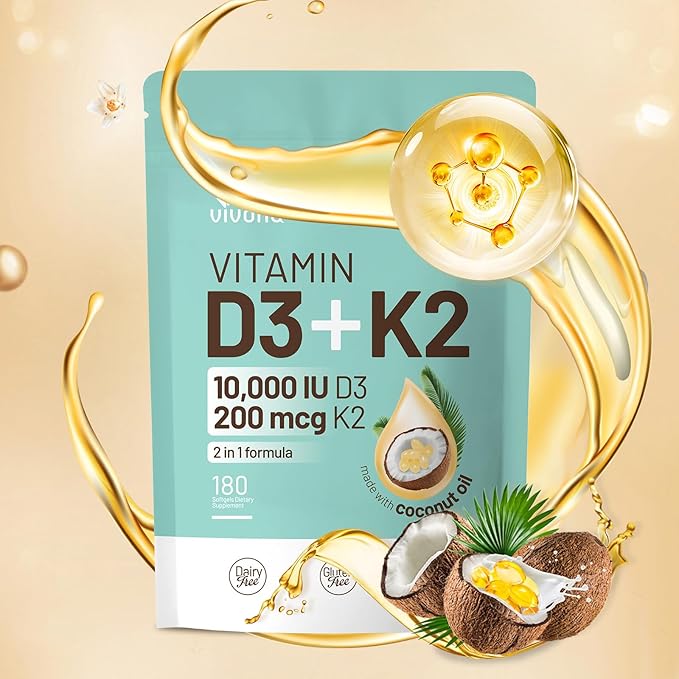 VivoNu Vitamin D3 K2 10000 IU Magnesium Supplement – with Vitamin D and K (MK-7) Magnesium Glycinate &amp Malate Zinc Citrate – 180 Softgels for Energy Bone* &amp Muscle* Support*