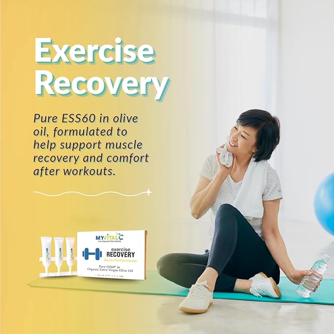 Exercise Recovery Supplement - Pure ESS60 in Organic Extra Virgin Olive Oil for Pre/Post Workout Recovery- Pack of 30 Tubes - 5 ML Each