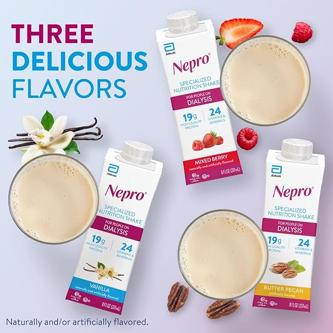 Nepro Nutrition Shake for People on Dialysis 19g Protein 420 Calories Butter Pecan 8 fl oz Pack of 24