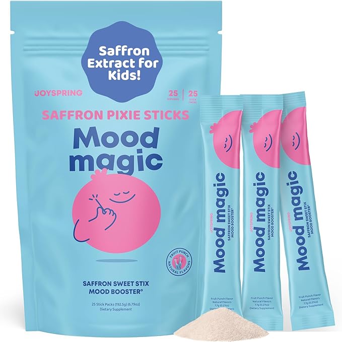 JoySpring Kids Magnesium Routine – Magnesium Citrate Liquid Drops with Chamomile + Saffron Powder with Vitamin D3 – Mineral &amp Botanical Daily Supplement for Kids