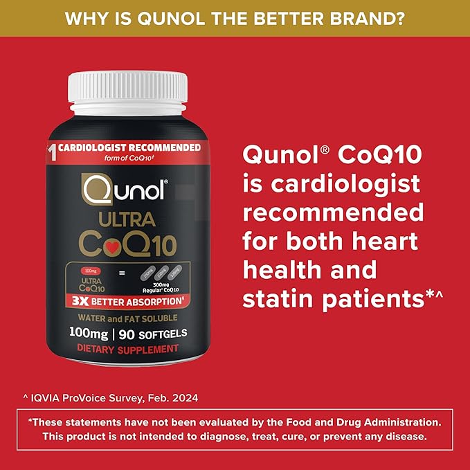 Qunol Ultra CoQ10 100mg Softgels- 3x Better Absorption Antioxidant for Heart Health &amp Energy Production Coenzyme Q10 Vitamins and Supplements 3 Month Supply 90 Count