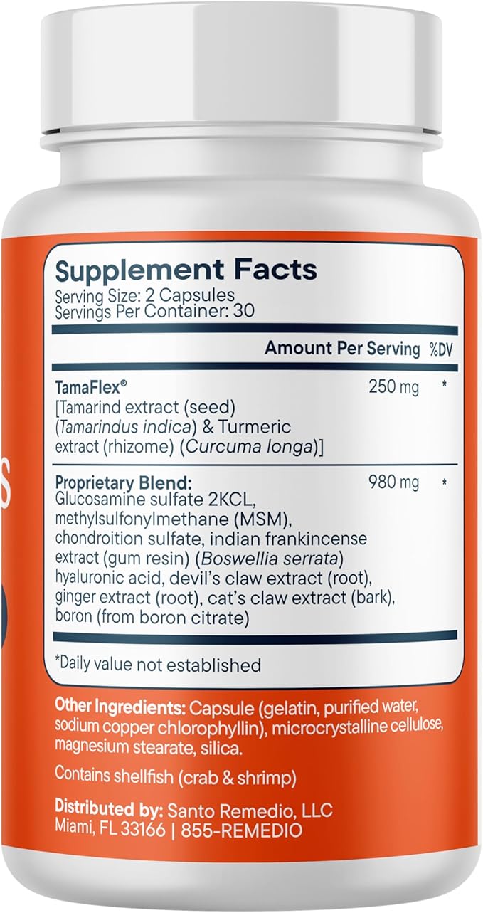 Santo Remedio Articulaciones Joint Health Support Supplement Promotes Joint Comfort Mobility &amp Function Clinically Proven TamaFlex™ Formula 60 Capsules per Jar (30 Servings) Pack of 3