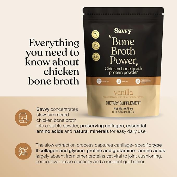 SAVVY Vanilla + Chocolate Bone Broth Protein Bundle Protein Powder – 22g Protein 12g Collagen Glutamine MCTs – for Muscle Joint Digestive &amp Skin Health – Dairy-Free Keto – 560g (16 Servings