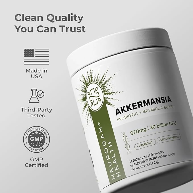 Neurogan Akkermansia Muciniphila Probiotic + Supplement - 30 Billion CFU - Probiotics for Digestive Health &amp Cellular Support – Probiotic Capsules Women - 2 Month Supply 60 Count Made in USA