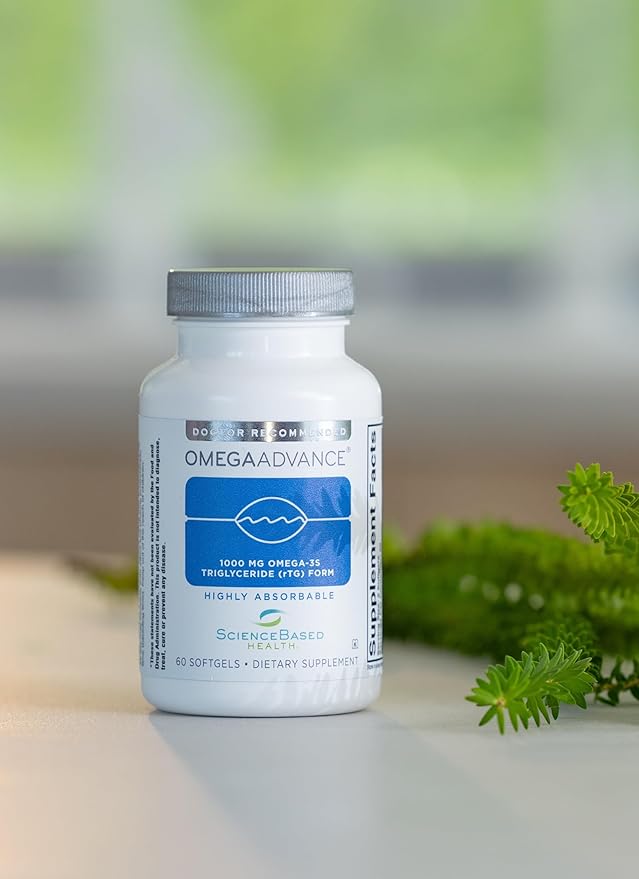 ScienceBased Health OmegaAdvance Omega-3 Fish Oil – Triglyceride Form with 1000 mg EPA &amp DHA – Plus Lutein &amp Zeaxanthin – Supports Heart Brain &amp Eye Health – Lemon Coated – 60 Softgels