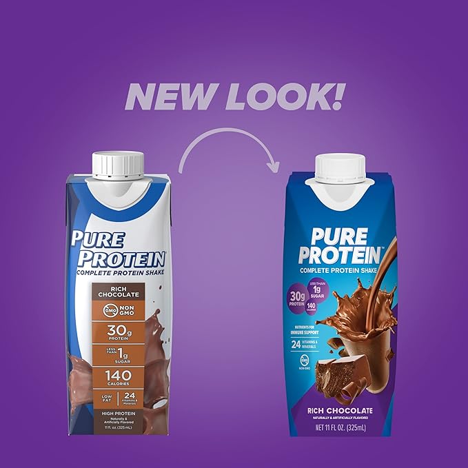 Pure Protein Chocolate Protein Shake 30g Protein 12 Pack + Pure Protein Chocolate Salted Caramel Protein Bars 19g Protein 12 Count