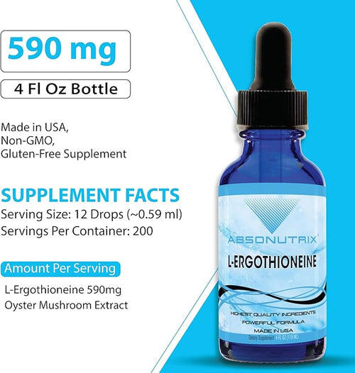 Absonutrix L-Ergothioneine Liquid Supplement 590 mg 200 Servings Made in USA Quick Absorption Quality Potent Ingredients Non-GMO GMP Certified Facility Cruelty-Free Products