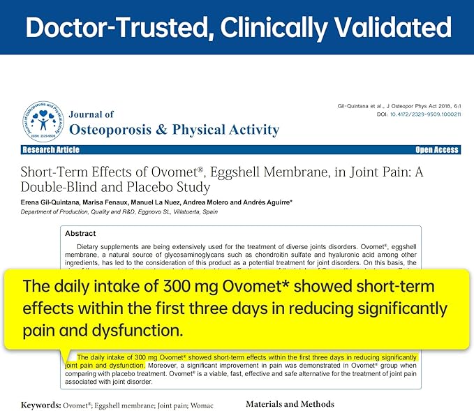 5-Day Fast-Acting Joint Health Supplement - Support for Comfort Cartilage Strength &amp Flexibility - OVOMET Eggshell Membrane Glucosamine Chondroitin MSM &amp Boswellia - Made in Germany 120ct
