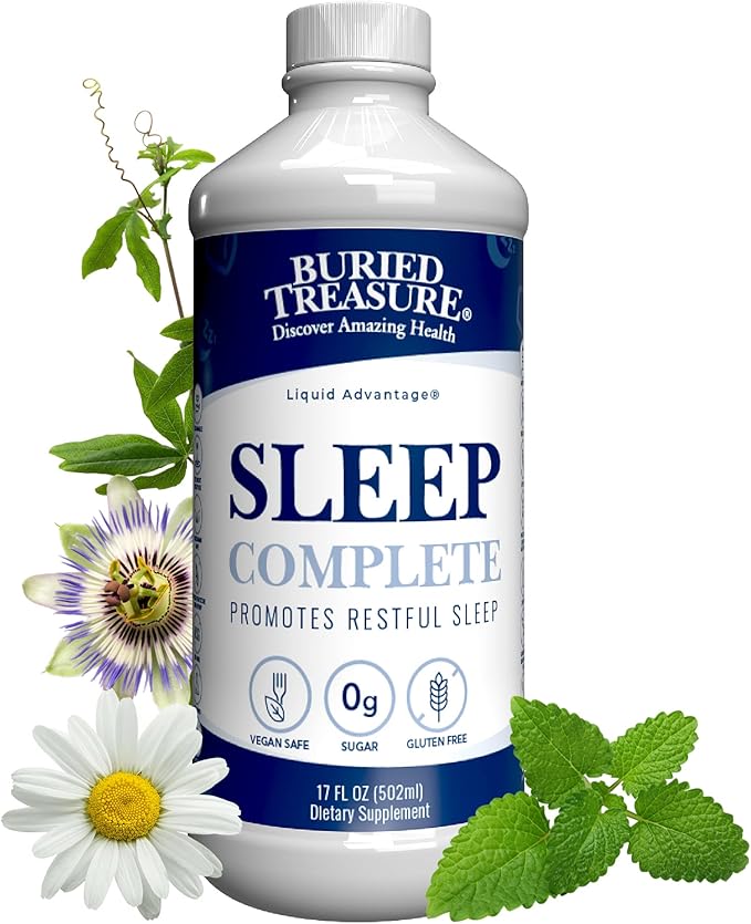 Buried Treasure Sleep Complete Promotes Restful Sleep with Chamomile Passion Flower Lemon Balm Melatonin Herbal Whole Food Complex 16 oz