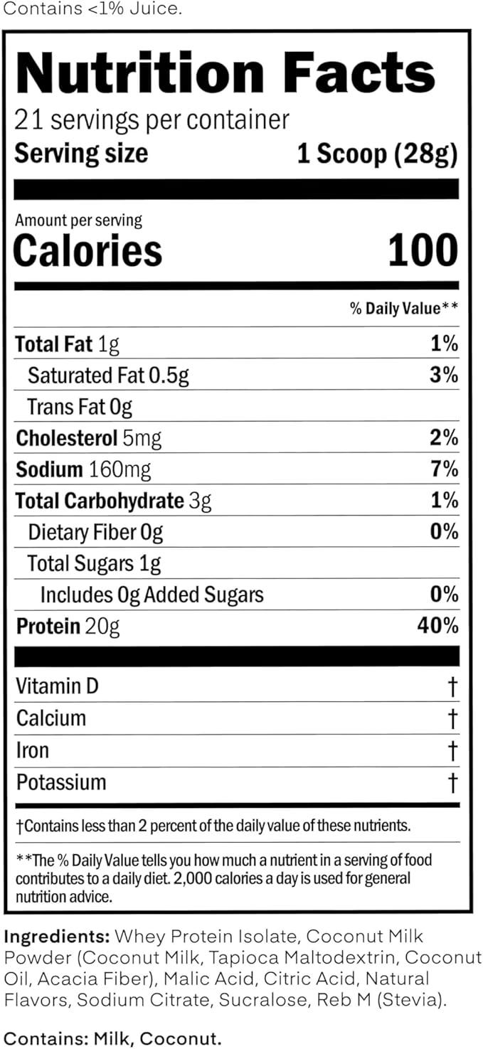 Oath Nutrition Clear Whey Isolate Protein Powder Coconut Colada 20g Complete Protein per Serving No Added Sugar Grass-Fed 21 Servings