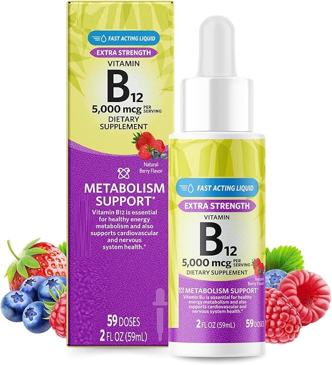SEDLAV Liquid Vitamin B12 5000mcg Metabolism Supplement Berry 2 fl oz + Sticker Designed to Support Daily Intake and Metabolism Focused Routines