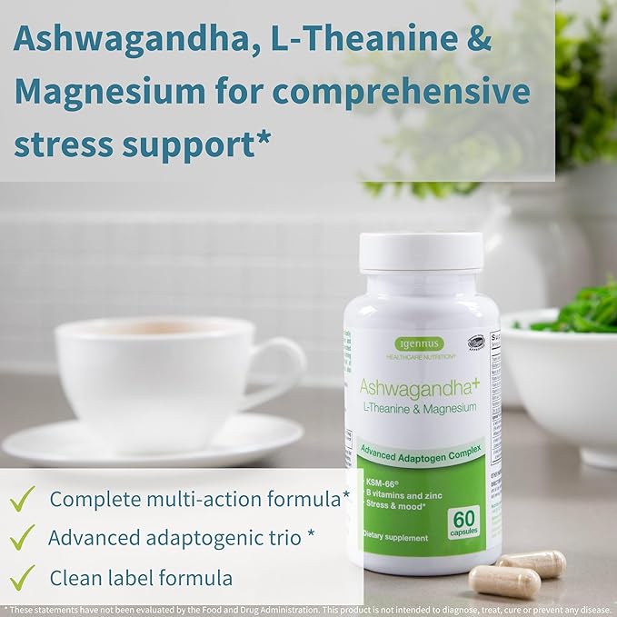 Super B12-Complex 1000mcg + Advanced Ashwagandha KSM-66 L-Theanine &amp Magnesium Bundle High Absorption Sublingual Vitamin B12 + Multi Action Adaptogen Complex by Igennus